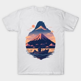 Serene Mount Fuji Sunset Peaceful River Scenery T-Shirt